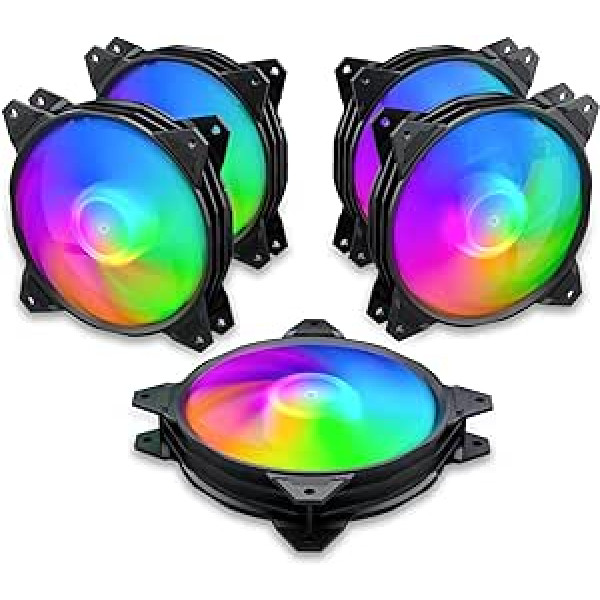 upHere 120 mm RGB LED datora korpusa dzesēšanas ventilators, klusa tālvadības pults, 5 gab (PF1206-5)