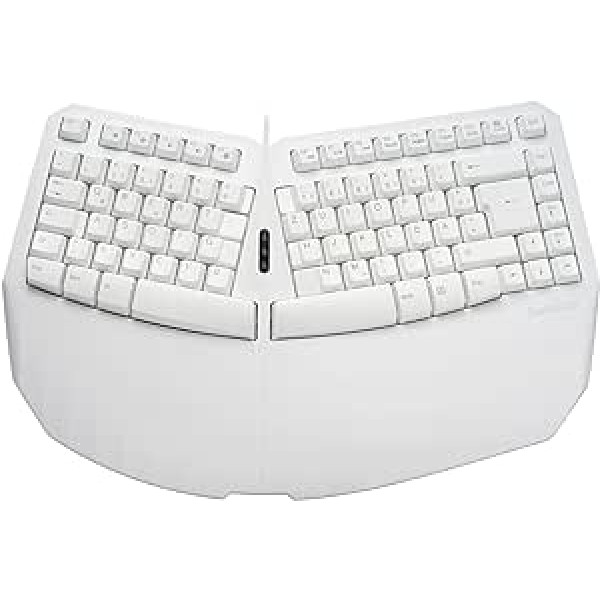 Perixx PERIBOARD-413W Small Compact Wired Ergonomic Keyboard with Split Keypad, Large Integrated Wrist Rest, USB Port, White, DE QWERTZ Layout