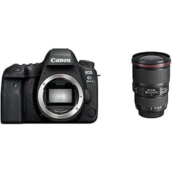 Canon EOS 6D Mark II DSLR digitālās kameras korpuss ar EF 16-35 mm F4L Is USM, (26,2 MP, 7,7 cm (3 collu) displejs, DIGIC 7, ar Wi-Fi, NFC, Bluetooth un GPS), melns