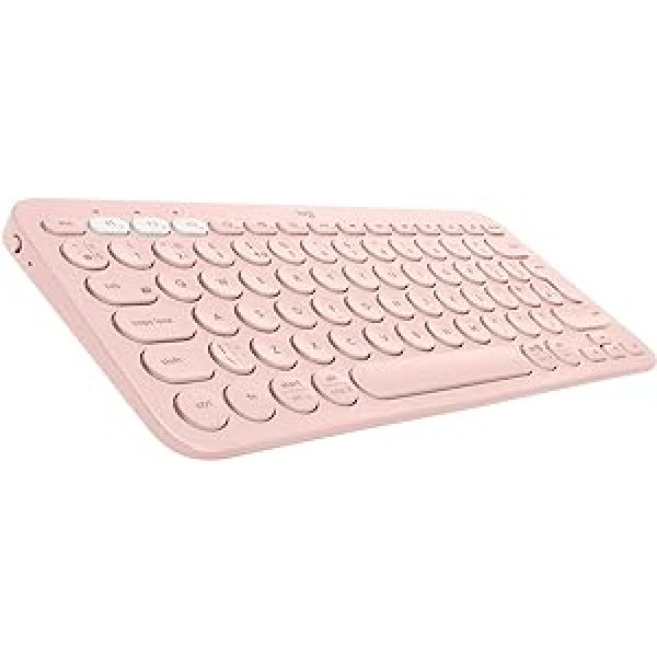 Logitech K380 bezvadu Bluetooth tastatūra, vairāku ierīču un Easy-Switch funkcija, Windows un Apple saīsnes, dators/Mac/planšetdators/mobilais tālrunis/Apple iOS + TV, Lielbritānijas QWERTY izkārtojums — Rose