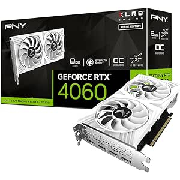 PNY GeForce RTX™ 4060 8GB XLR8 Gaming Verto Dual Fan OC White Edition grafikas karte DLSS 3