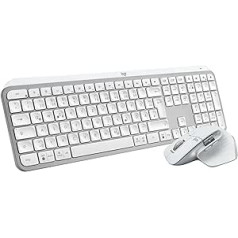 „Logitech MX Keys S + MX Master 3S“ – galinga belaidė klaviatūra su apšvietimu ir pele, greitas slinkimas, „Bluetooth“, USB-C, „Windows“ / „Linux“ / „Chrome“ / „Mac“ – šviesiai pilka, QWERTZ išdėstymas