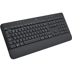 Logitech Signature K650 Comfort bezvadu tastatūra ar plaukstas balstu, BLE Bluetooth/Logi Bolt USB uztvērējs, mīksta pieskāriena tastatūra, cipartaustiņš, PC/Windows/Mac, ASV QWERTY — pelēks