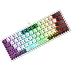 Mini 60% spēļu tastatūra, membrānas spēļu tastatūra ar pusmehāniskiem taustiņiem, optiskais RGB hroma aizmugurgaismojums, kompakts 62 taustiņu dubultkrāsu tastatūra, QWERTY izkārtojums personālajam datoram, klēpjdatoram, Mac, datoram, balts