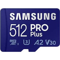 Samsung PRO Plus MB-MD512KB/WW 512GB UHS-I U3 Full HD un 4K UHD 160MB/s Lasīšana 120MB/s rakstīšanas atmiņas karte viedtālrunim, dronam vai darbības kamerai — iekļauts USB karšu lasītājs