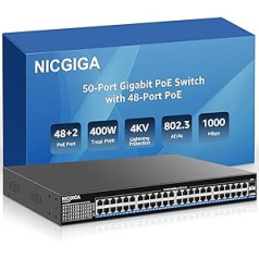 48 portu Gigabit PoE slēdzis nepārvaldīts ar 48 portu IEEE802.3af/at PoE+@400W, 2 x 1G SFP, NICGIGA 50 portu tīkla barošanas slēdzis, darbvirsmas/statīva slēdzis