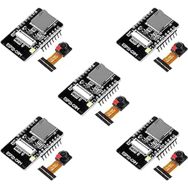 AITRIP Esp32-Cam Camera WiFi + Bluetooth Module 4M Psram Double Core 32-Bit CPU Development Board with Ov2640 2MP Camera Module Support Picture WiFi Upload Set of 5