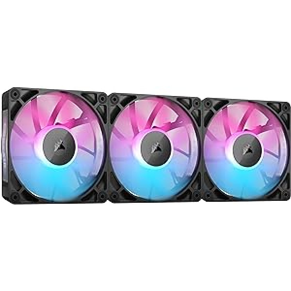 CORSAIR iCUE LINK RX120 RGB 120 mm PWM ventilators ar iCUE LINK sistēmas rumbu - magnētiskais kupola gultnis - 3 komplektā — melns