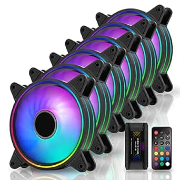 EZDIY-FAB Moonlight RGB Case Fan 120 mm with Fan Hub X and Remote Control, Aura Mother Card SYNC, Speed Control, Fan for PC Case-6 Pack