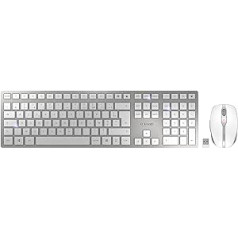 CHERRY DW 9100 SLIM bezvadu tastatūras un peles komplekts, beļģu izkārtojums, AZERTY tastatūra, uzlādējamas baterijas, SX šķērveida mehānisms, kluss taustiņsitiens, balts/sudrabs