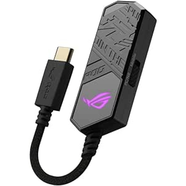 ROG Clavis USB-C līdz 3,5 mm spēļu DAC ar AI trokšņu slāpēšanas mikrofonu, MQA renderēšanas tehnoloģiju, ESS 9281 Quad DAC, audio pastiprinātāju un Aura Sync. ROG Clavis ir savietojams ar personālajiem datoriem, mobilajām ierīcēm un klē