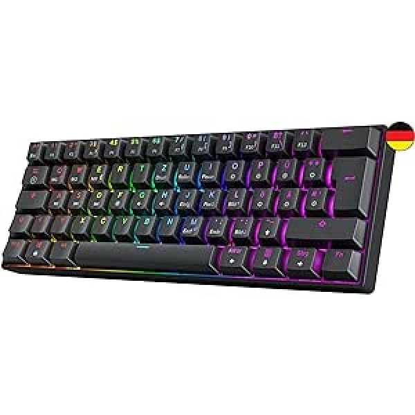 GK61 Hot-Swap Mechanical Gaming Keyboard - 62 Keys Multicoloured RGB LED Backlight for PC/Mac Players - ISO German Layout (Gateron Optical Yellow, Black)