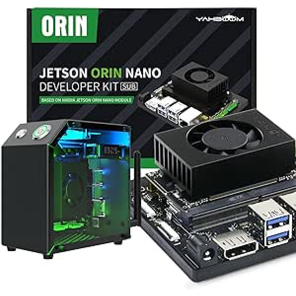 Yahboom Jetson Orin Nano 8GB izstrādes plates komplekts 40TOP, ar Jetson korpusu, 256 GB SSD, RGB dzesēšanu, USB kameru, elektroniskā komplekta izlūkošanas Ubuntu20.04 nodrošināt ROS2 datus (Orin Nano 8GB mini datora komplekts)