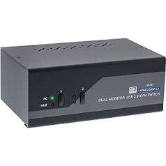 InLine 62642I KVM darbvirsmas slēdzis, divvirzienu, divi monitori, displeja ports + HDMI, 4K, USB 3.0, audio