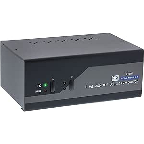 InLine 62642I KVM darbvirsmas slēdzis, divvirzienu, divi monitori, displeja ports + HDMI, 4K, USB 3.0, audio