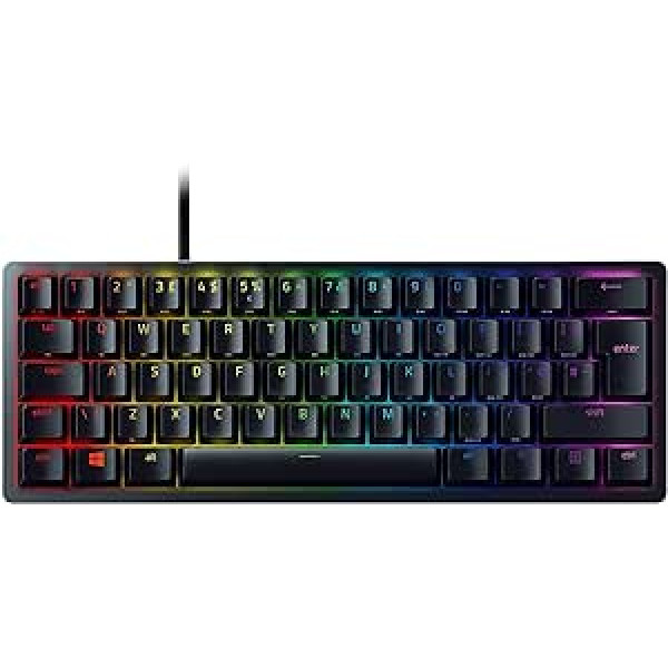 Razer Huntsman Mini (purpurinis jungiklis) – kompaktiška žaidimų klaviatūra (60 % klaviatūra su spragtelėjusiais opto-mechaniniais jungikliais, PBT klavišų dangteliais, nuimamu USB-C laidu) JK išdėstymas.