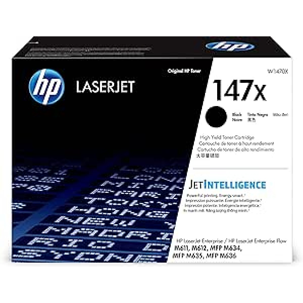 HP 147X (W1470X) juodi originalūs didelio našumo dažai, skirti HP LaserJet Enterprise M611, M612, M635, M637, XL