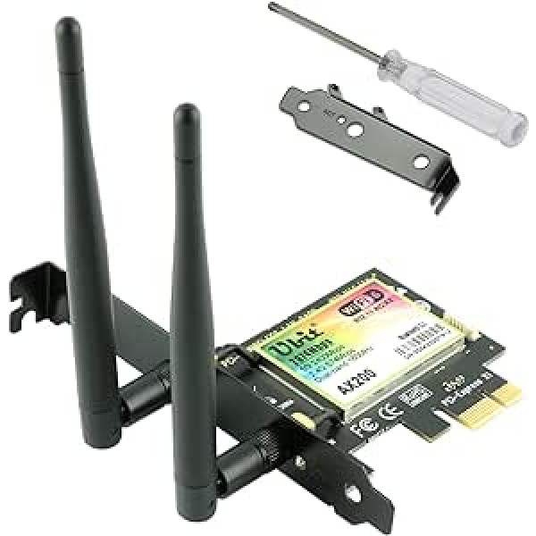 Ubit WLAN karte PCIe WiFi 6 Bluetooth 5.2, Intel AX200 mikroshēma, Max 2974Mbit/s Dual-Band (2.4/5GHz) tīkla karte, MU-MIMO, OFDMA, īpaši zems latentums, atbalsta WIN10/11 64 bitu