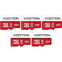 Kootion Micro SD Cards 16GB Class 10 Pack of 5 Mini SD Card 5 Pieces Memory Cards UHS-I MicroSDHC 16G Set Memory Cards Pack of 5 SD Cards Micro SD Cards for Cameras Mobile Phone Tablets Android