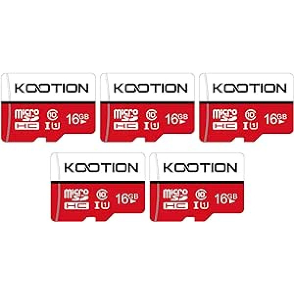 Kootion Micro SD Cards 16GB Class 10 Pack of 5 Mini SD Card 5 Pieces Memory Cards UHS-I MicroSDHC 16G Set Memory Cards Pack of 5 SD Cards Micro SD Cards for Cameras Mobile Phone Tablets Android