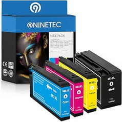 NINETEC NT4-963XL 4 kasetņu komplekts, kas saderīgs ar HP 963 XL 963XL | Paredzēts HP OfficeJet Pro 9010 9010e 9012 9012e 9013 9014 9015 9015e 9016 9018 9019 9020 9022 9 9022 E 9023 9025 9026E