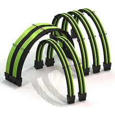 LINKUP - 50cm Super Soft & Flexible Power Supply Cable With Extension Sleeves, Custom Mod for GPU PC, Braided With Comb Kit, 1x 24 P (20+4), 2x 8 P (4+4) CPU, 2x 8 P (6+2) GPU Set, 500mm - Green Black