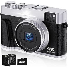 CAMKORY digitālā kamera 4K 48MP fotokamera ar 32G kartes automātiskā fokusa optisko skatu meklētāju 16x tālummaiņas kamera Digitālā kompaktā kamera ar zibspuldzi, kompakta digitālā kamera iesācējiem pusaudžiem