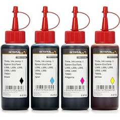 Octopus 4 x 250 ml tinte saderīga ar Epson EcoTank L300, L350, L355, L365, L455, L550, L555, L565, L100, L200 printeriem, uzpildes tinte priekš T6641, T6642, T4 T6444, T6444