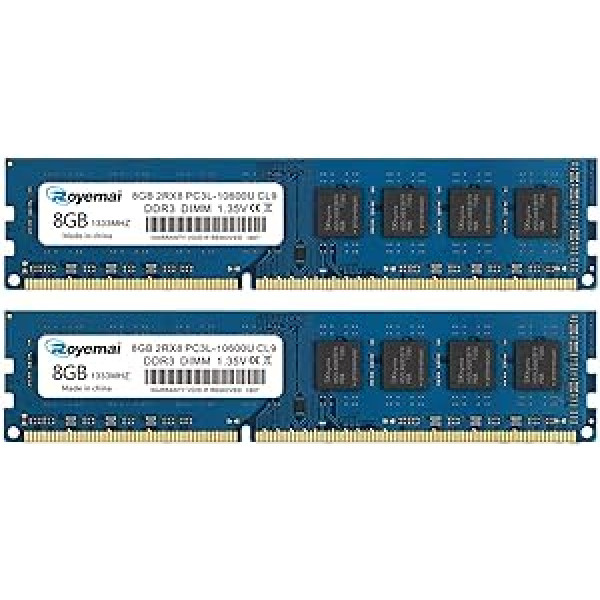 PC3L-10600U 16 GB komplekts (2 x 8 GB) DDR3 1333 10600 Atmiņas modulis DDR3L Dimm 2Rx8 1,35 V/1,5 V CL9 galddatoriem