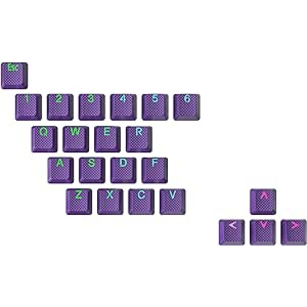 Ranked Rubber Keycap Set | Double Shot Caurspīdīgs | OEM profils mehāniskai spēļu tastatūrai (tumši violeta, 23 taustiņi)