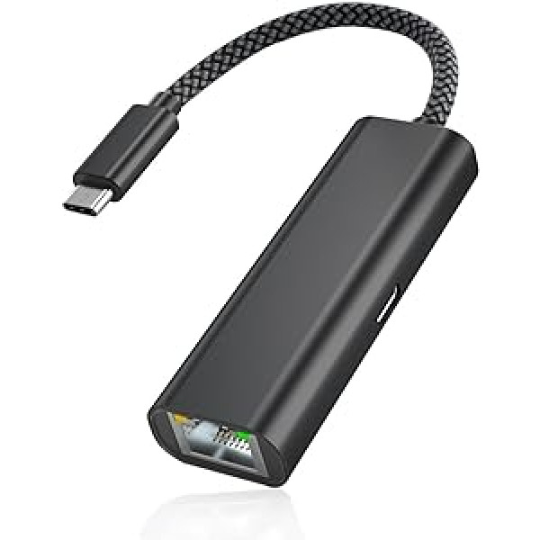 USB C–Ethernet adapteris, USB C–RJ45 Gigabit Ethernet LAN tīkla adapteris, C tipa 60 W PD uzlādes ports, Thunderbolt 3, saderīgs ar MacBook, Mac, iPad 10, iPhone 15, HP, Dell, Android, Windows,