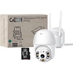 GeDi — WiFi kamera PTZ Dome 1080p 4 IR gaismas diodes un 4 masīva gaismas diodes ārējai drošībai video novērošanai ar lietotni ICSee Motion Detection Alarm PT-01 ar 64 GB atmiņu