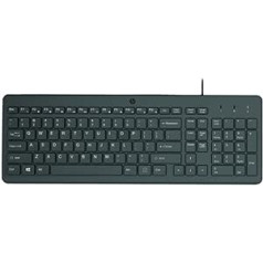 HP 150 spāņu QWERTY vadu tastatūra — (LED displejs, USB-A, 12 īsceļi, Windows 10, Windows 11) — melns