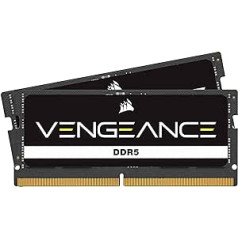 Corsair VENGEANCE SODIMM DDR5 RAM 32GB (2x16GB) 4800MHz CL40 Intel XMP iCUE saderīga datora atmiņa — melna (CMSX32GX5M2A4800C40)