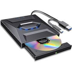 Delamiya išorinis CD DVD įrenginys USB 3.0 Type-C CD DVD įrašymo įrenginys su SD/TF kortelių skaitytuvu ir 2 USB prievadais nešiojamasis optinis CD-ROM DVD įrašymo įrenginys, skirtas nešiojamam kompiuteriui staliniam kompiuteriui Windows OS Mac