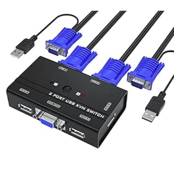 Yinker VGA KVM slēdzis 2 portu VGA KVM slēdzis tastatūras peles USB skaļrunim ar KVM kabeli