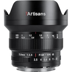 7artisans MF 7,5 mm F3,5 APS-C 205° īpaši plata leņķa manuālais zivs acs objektīvs, kas saderīgs ar Canon EF DSLR objektīvu 80D 200D melnajam attēlam