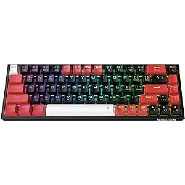 Redragon K631 Pro 65% bezvadu RGB spēļu tastatūra, 68 taustiņu karstā laikā nomaināma kompakta mehāniskā tastatūra ar brīvi modificētu PCB ligzdu un īpašiem bulttaustiņiem, kluss sarkans lineārais slēdzis