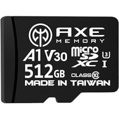 Ax 512GB MicroSDXC atmiņas karte + SD adapteris ar A1 App Performance, V30, UHS-I U3, 4K