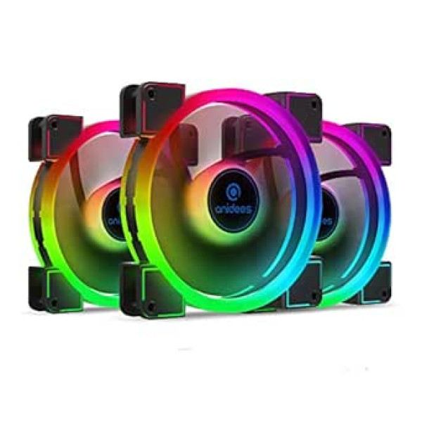 anidees AI Aureola Duo 140 mm 3 RGB PWM dubultā gaismas cilpas ventilators, kas saderīgs ar adresējamu 5V 3Pin RGB galveni datora korpusa ventilatoram, dzesēšanas ventilators ar tālvadības pulti (AI-AR-DUO14)