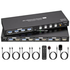 VPFET USB 3.0 HDMI KVM slēdzis 4 dators 1 monitori 4K60Hz 4 portu HDMI 2.0 KVM slēdži Kopīgot 4 USB 3.0 ierīces Atbalsta EDID montāžu ar DC12V strāvas adapteri un 4 USB 3.0 kabeli