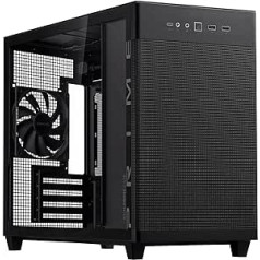 ASUS Prime AP201 MicroATX korpuss, melns (33 litri, atbalsta 280 un 360 mm dzesētājus, grafiskās kartes līdz 338 mm garumam un standarta ATX barošanas blokus)