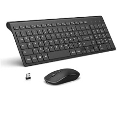 J JOYACCESS uzlādējams bezvadu tastatūras un peles komplekts, 2,4 GHz īpaši plānā klusā bezvadu tastatūra + 2400 DPI optiskā pele, QWERTZ vācu izkārtojums, personālajam datoram/viedajam televizoram/galddatoram/klēpjdatoram/Windows — mel