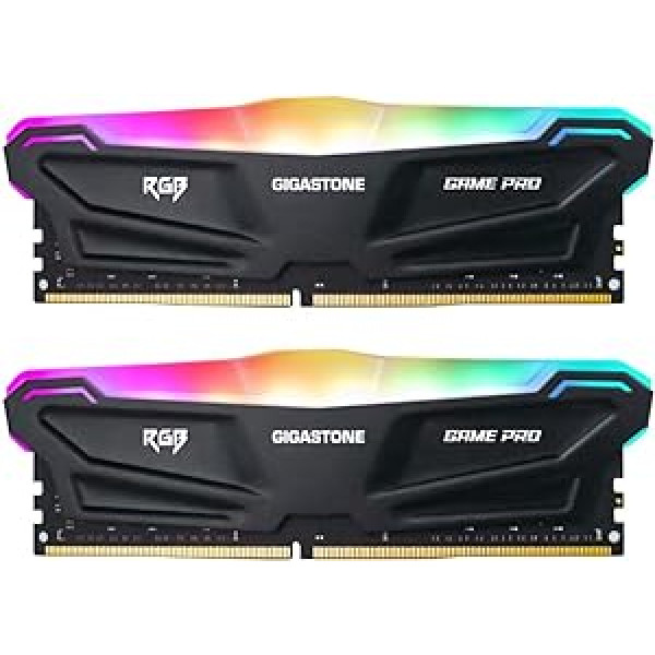 [ RGB DDR4 RAM ] Gigastone Black RGB Game PRO Desktop RAM 16GB (2x8GB) DDR4 Ram 16GB DDR4-3200 MHz PC4-25600 CL16 1.35V 288 Pin/Pin nebuferizuota ne ECC kompiuterio RAM (tik asmeniniam kompiuteriui)