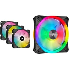 Corsair iCUE SP120 RGB ELITE veiktspējas 120 mm PWM ventilatoru komplekts pa 3 ar iCUE Lighting Node CORE Black & iCUE QL120 RGB, 120 mm RGB LED PWM ventilatoru — melns