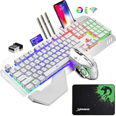 Lexonelec 680 Pro — balta RGB LED bezvadu spēļu tastatūra un pele, 4800 mAh, pilna 104 taustiņu tastatūra, datora piederumi, iestatīšana 2,4 g USB Gamer 2400 DPI elpojošā optiskā pele PC Mac klēpjdatoram