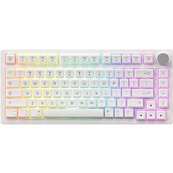 EPOMAKER AKKO PC75B Plus gaisa augšējai stiprinājuma mehāniskā spēļu tastatūra, karsti maināma RGB, Bluetooth/2,4 GHz/USB-C vadu datora tastatūra, ar rotācijas vadību, datora plati, PBT taustiņu vāciņi, 3000 mAh akumulators operētājsistē