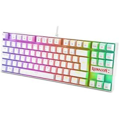 Redragon K552 mehāniskā spēļu tastatūra RGB apgaismota 60% mini TKL tastatūra ar sarkanu slēdzi, 87 taustiņi datorspēlēm, DE QWERTZ (balta)