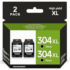 304 Printer Cartridges Black, 304 304 XL 304XL Cartridges Remanufactured for HP 304 Printer Cartridges Compatible with HP DeskJet 2630 3700 3750 3760 3762 Envy 5010 5030 AMP 100 120 Printers (2 Black)