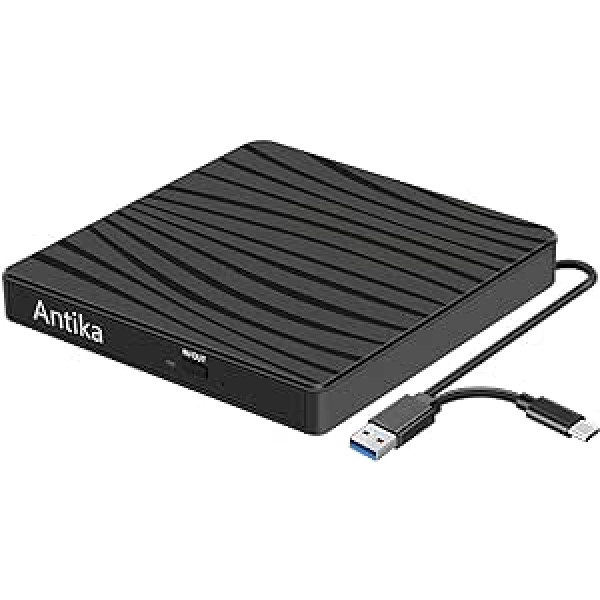 Ārējais DVD diskdzinis USB 3.0 Type-C pārnēsājamais CD DVD rakstītājs Optiskais diskdzinis DVD diskdzinis DVD/CD +/-RW Ārējais CD diskdzinis klēpjdatoram ar Win11/Win10/Win8/Apple MacPro/MacBook/OS/ (Black.TypeC)